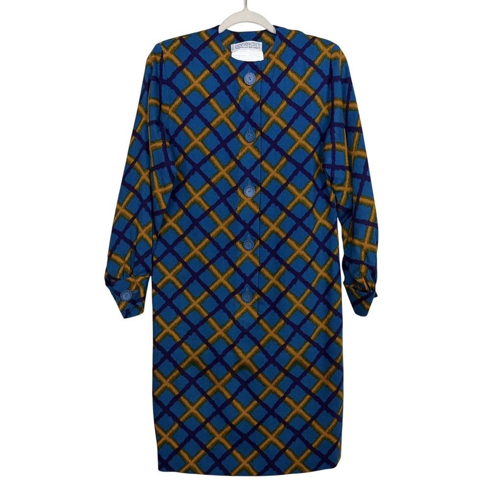 Vtg 70s 80s Givenchy Nouvelle Boutique Sack Dress Sz 4 Blue Diamond Couture